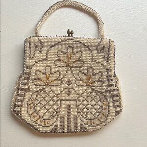 Elegant Beaded Handbag in Cream and Brown